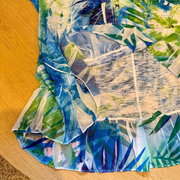 Tropical Blue Green Parrot Print Blouse XL - Picture 4 of 7